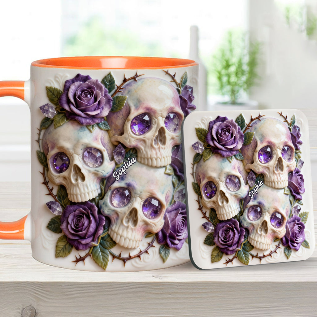 Skulls And Roses - Personalized Skull Accent Mug & Coaster