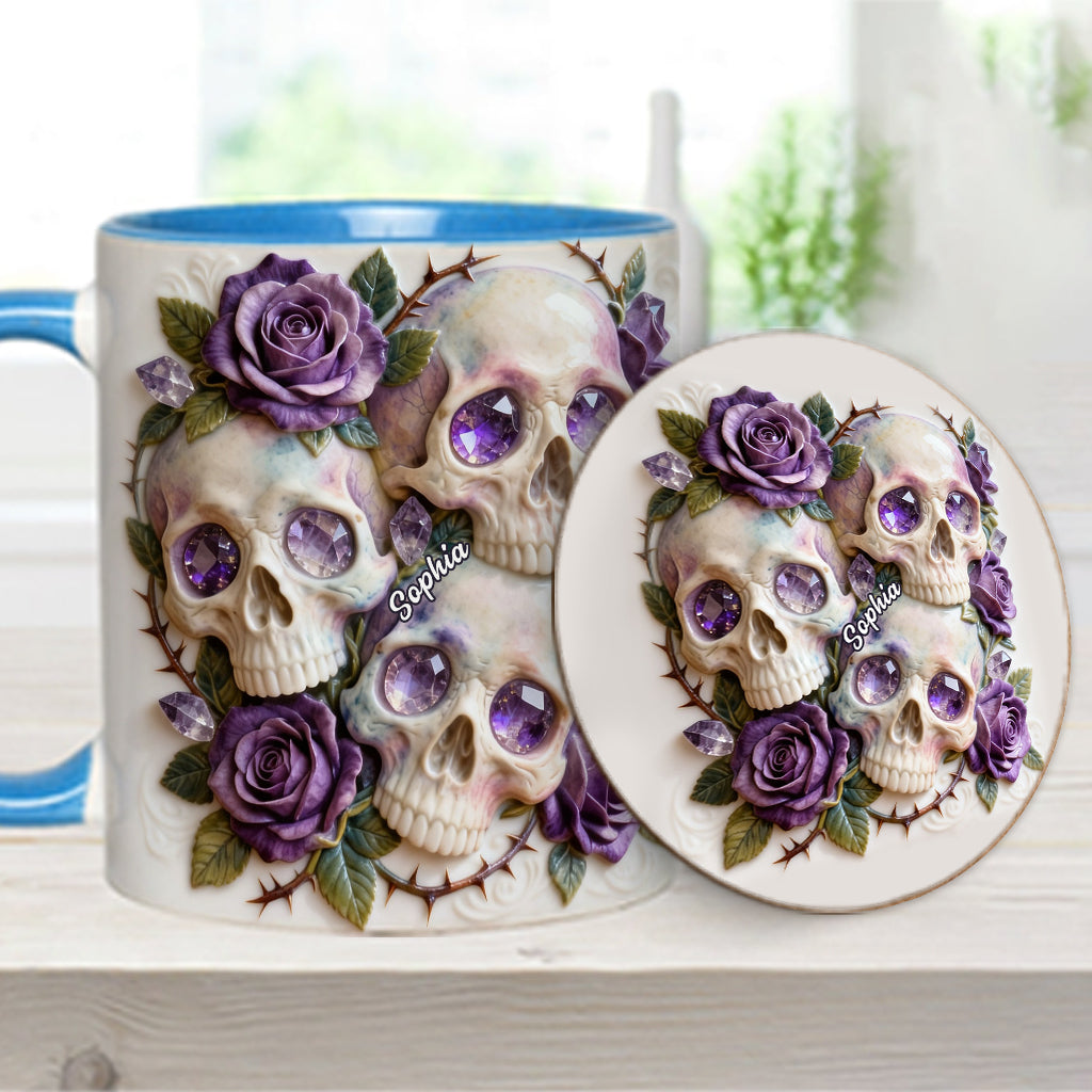 Skulls And Roses - Personalized Skull Accent Mug & Coaster