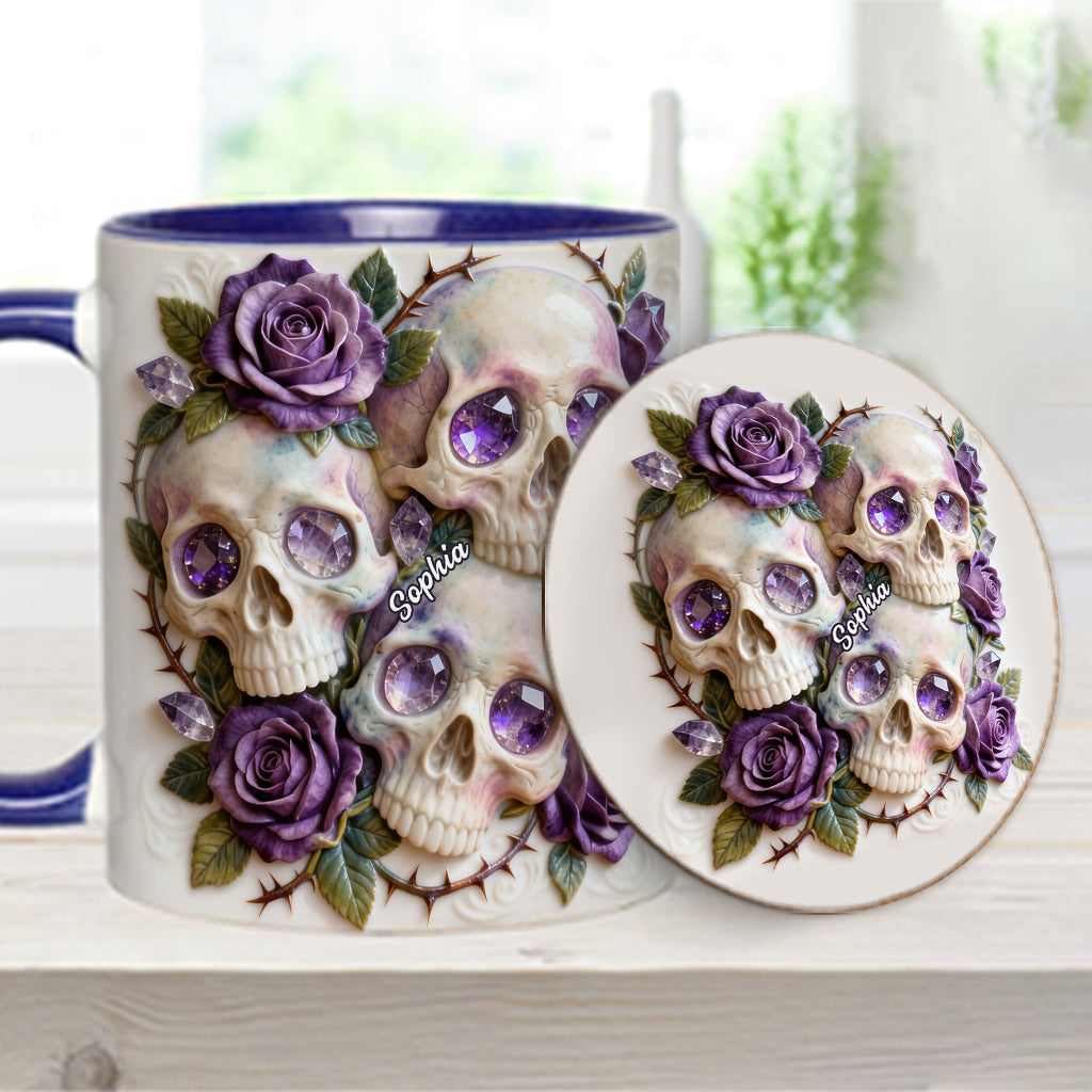 Skulls And Roses - Personalized Skull Accent Mug & Coaster
