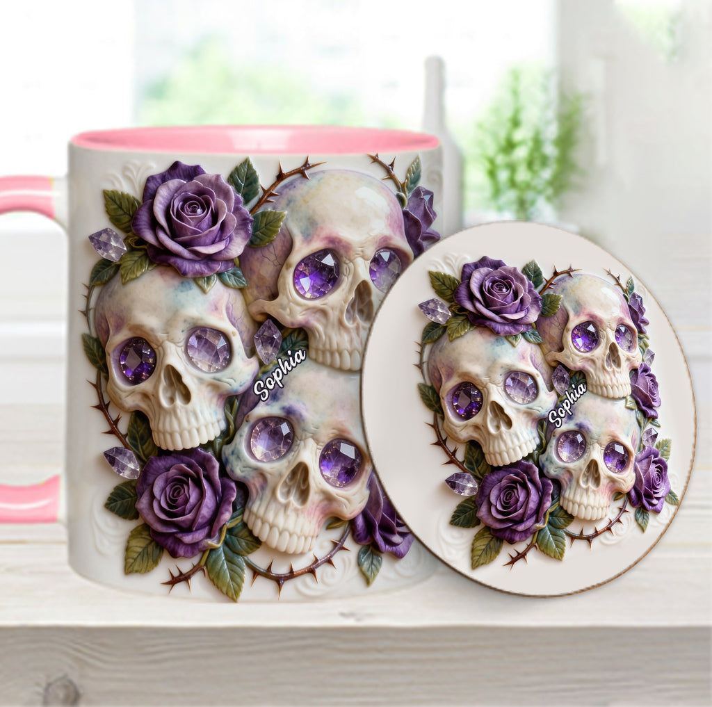 Skulls And Roses - Personalized Skull Accent Mug & Coaster