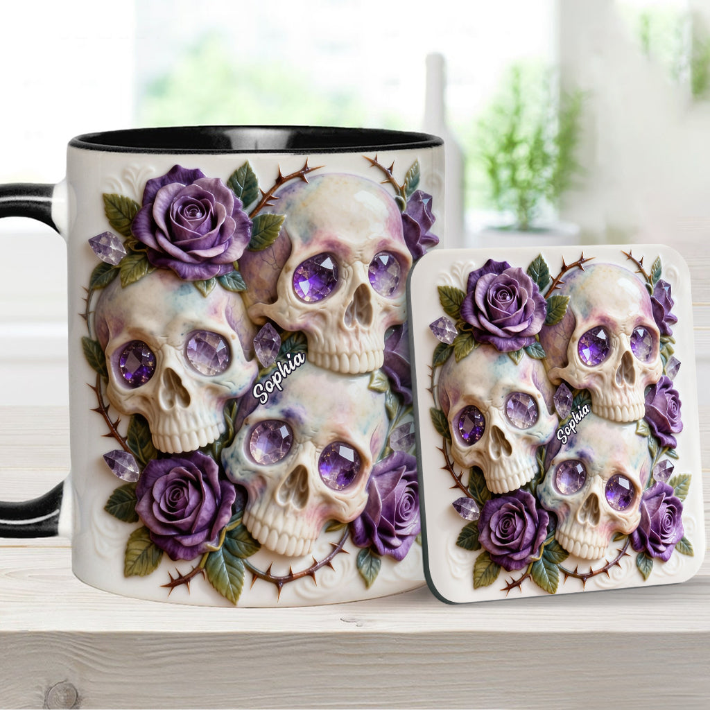 Skulls And Roses - Personalized Skull Accent Mug & Coaster