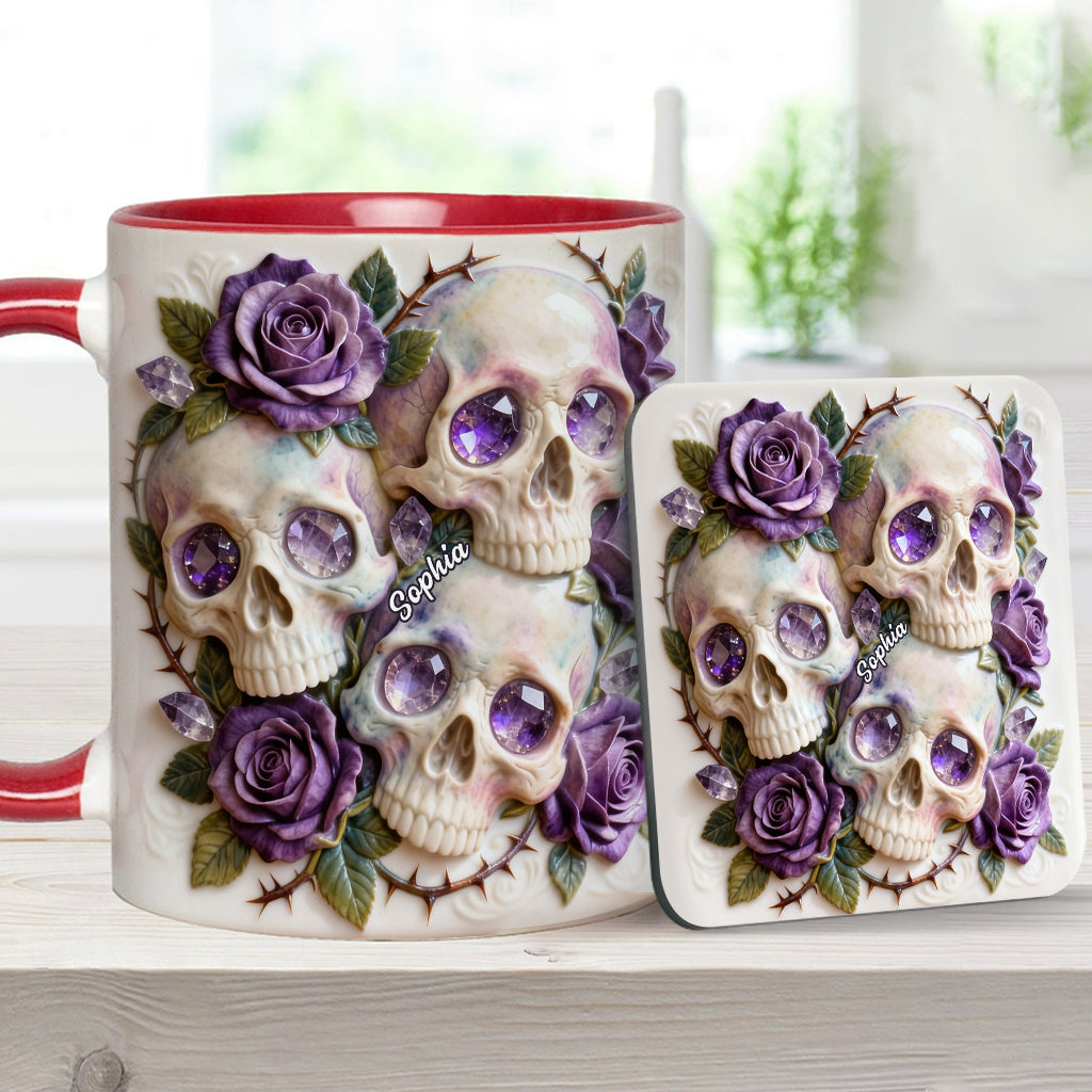 Skulls And Roses - Personalized Skull Accent Mug & Coaster