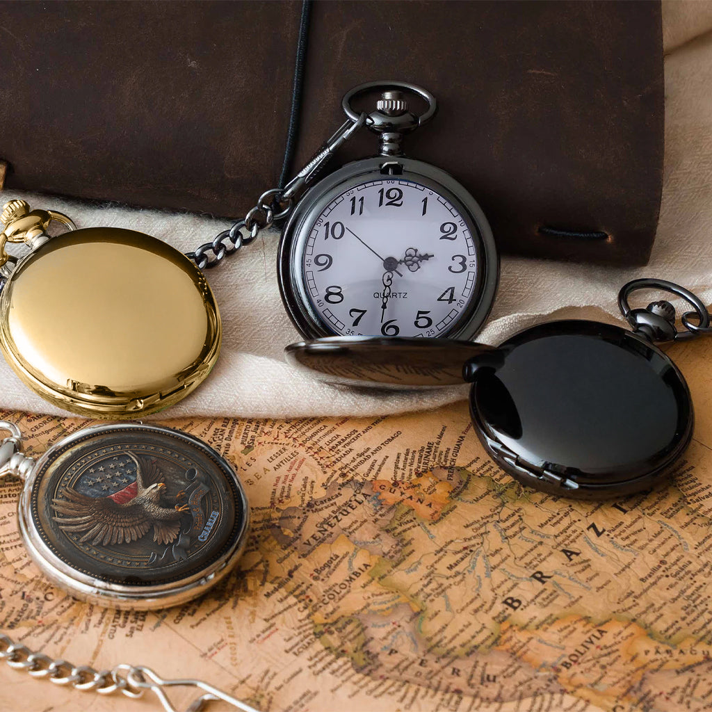 Fier d'être Américain - Montre de poche Aigle à tête blanche personnalisée