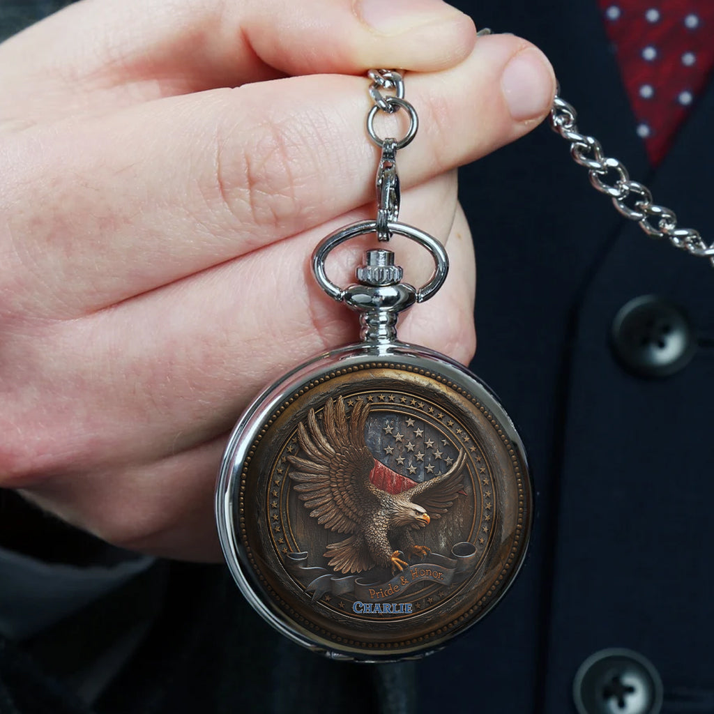 Fier d'être Américain - Montre de poche Aigle à tête blanche personnalisée
