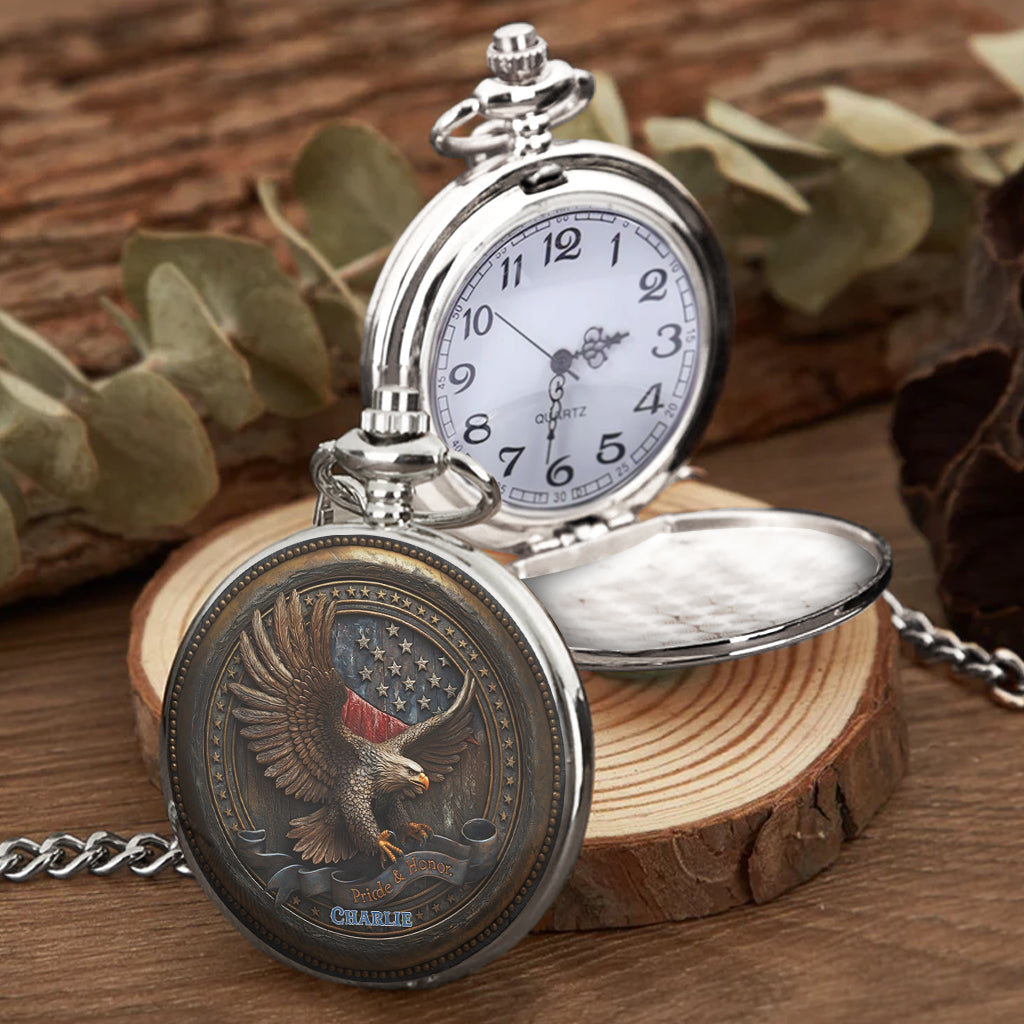 Fier d'être Américain - Montre de poche Aigle à tête blanche personnalisée