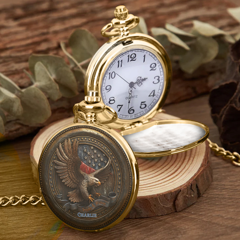 Fier d'être Américain - Montre de poche Aigle à tête blanche personnalisée