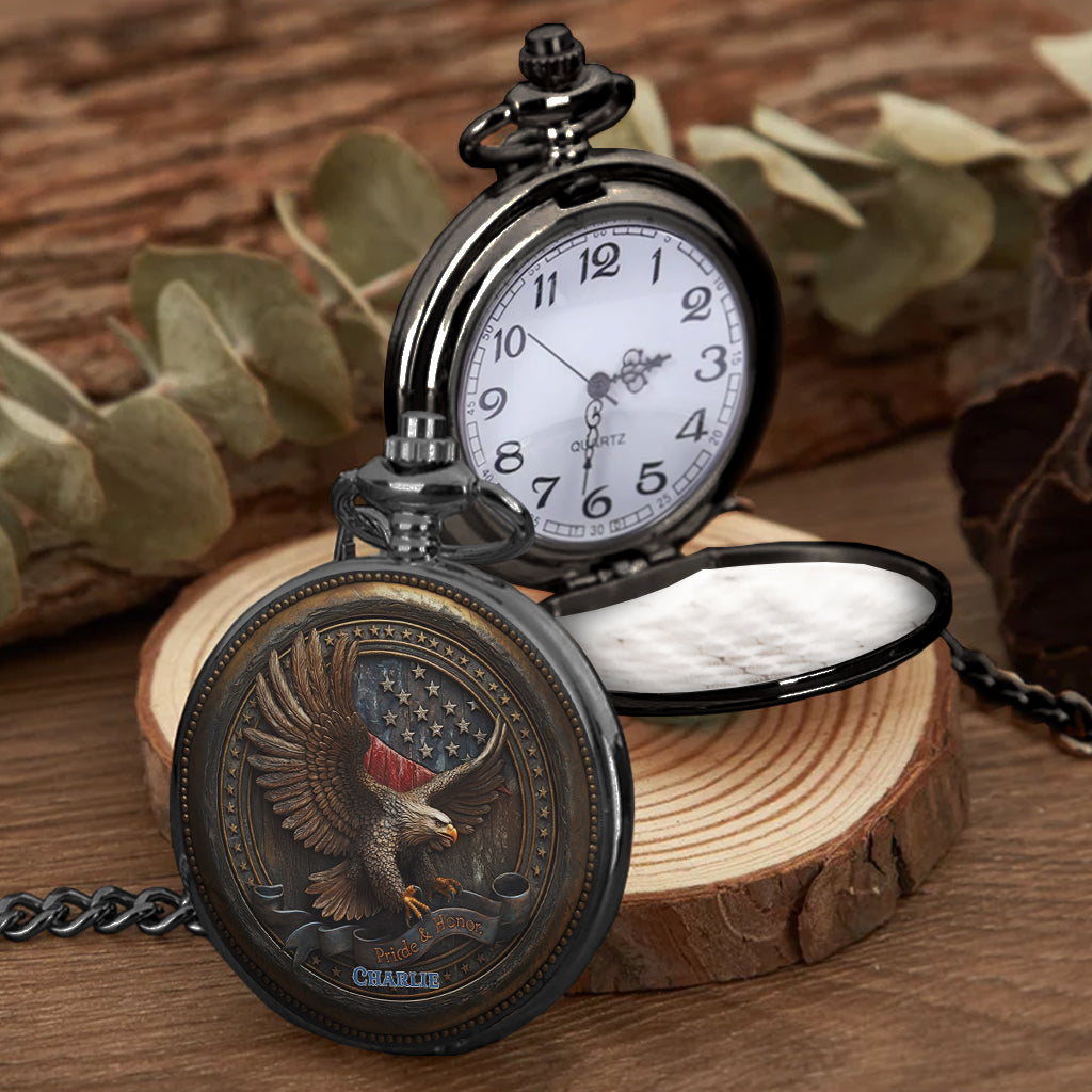 Fier d'être Américain - Montre de poche Aigle à tête blanche personnalisée