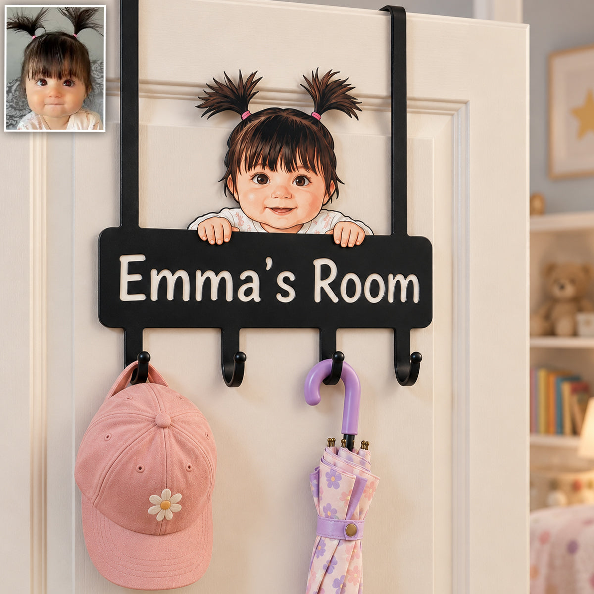 Mein Glücklicher Ort - Personalisierte Metalltürhaken für Kinder
