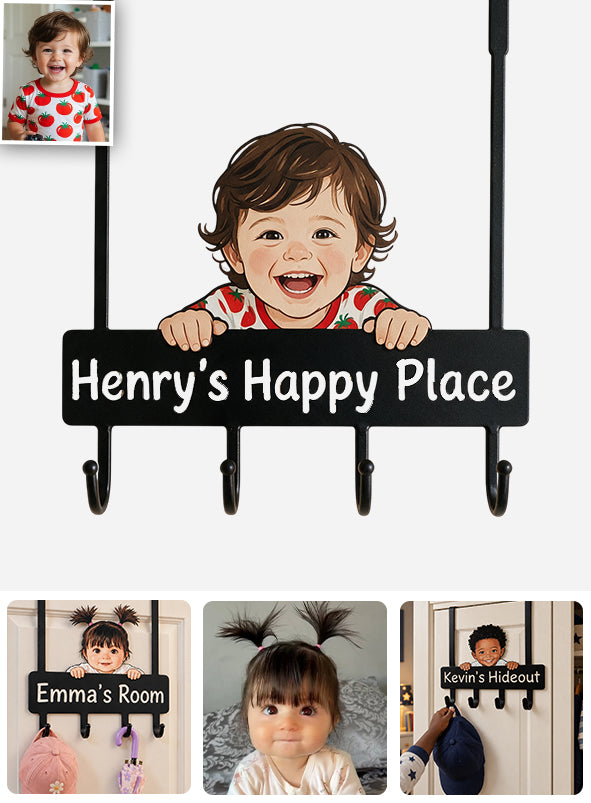 Mein Glücklicher Ort - Personalisierte Metalltürhaken für Kinder