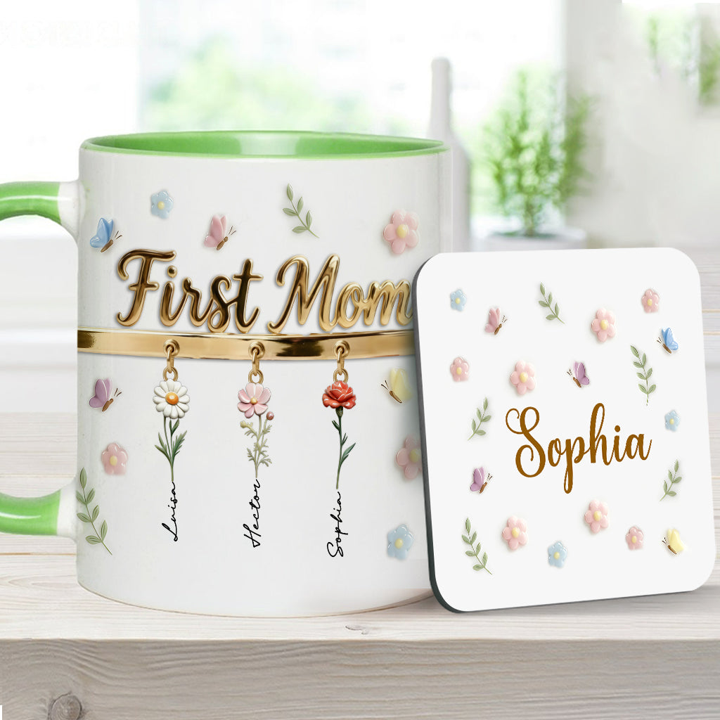 First Mom Now Grandma - Personalized Grandma Accent Mug & Coaster