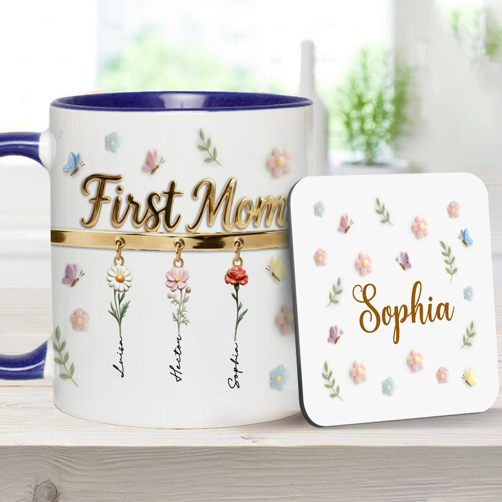 First Mom Now Grandma - Personalized Grandma Accent Mug & Coaster