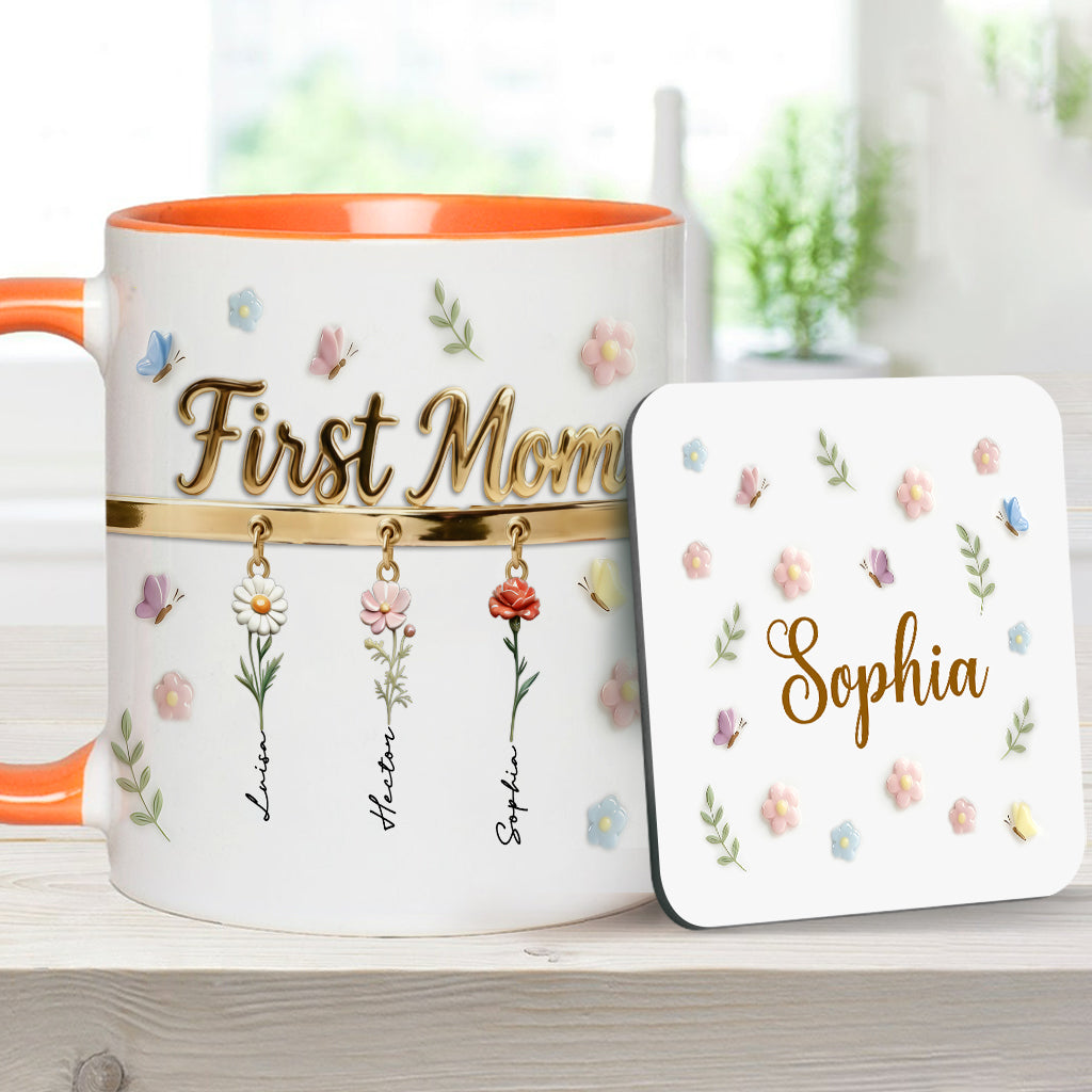 First Mom Now Grandma - Personalized Grandma Accent Mug & Coaster
