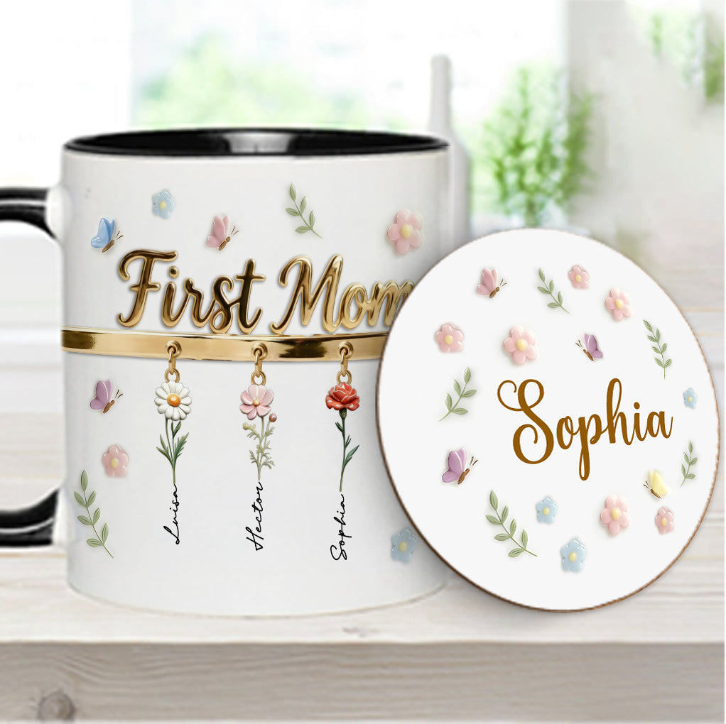 First Mom Now Grandma - Personalized Grandma Accent Mug & Coaster