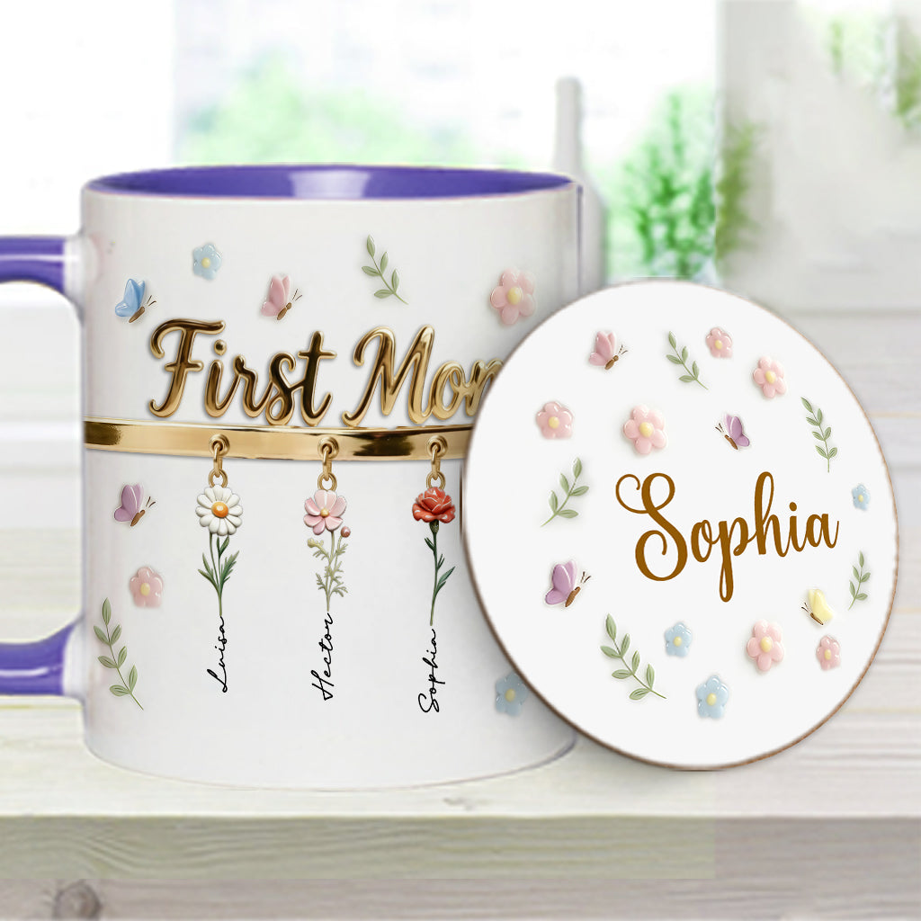 First Mom Now Grandma - Personalized Grandma Accent Mug & Coaster