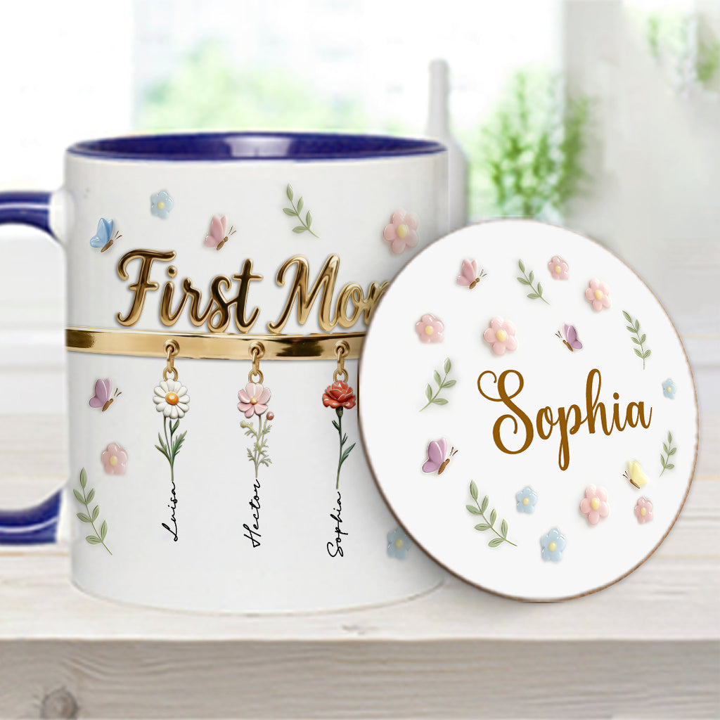 First Mom Now Grandma - Personalized Grandma Accent Mug & Coaster