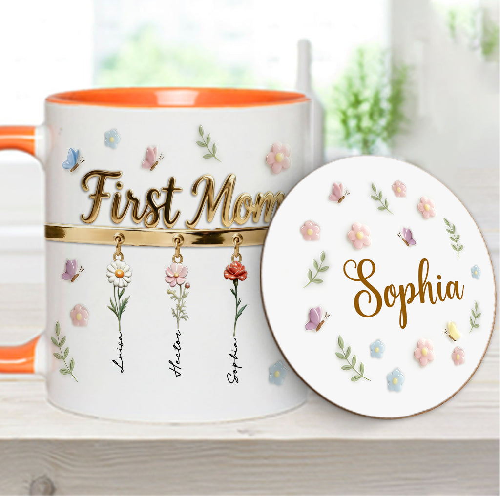 First Mom Now Grandma - Personalized Grandma Accent Mug & Coaster