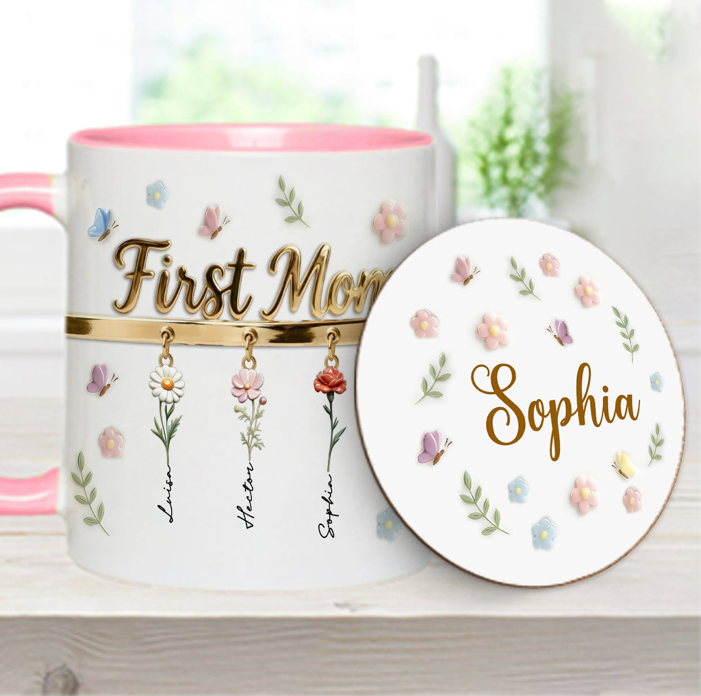 First Mom Now Grandma - Personalized Grandma Accent Mug & Coaster