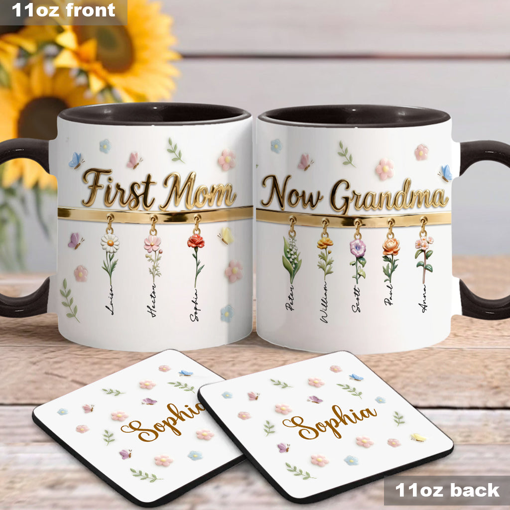 First Mom Now Grandma - Personalized Grandma Accent Mug & Coaster