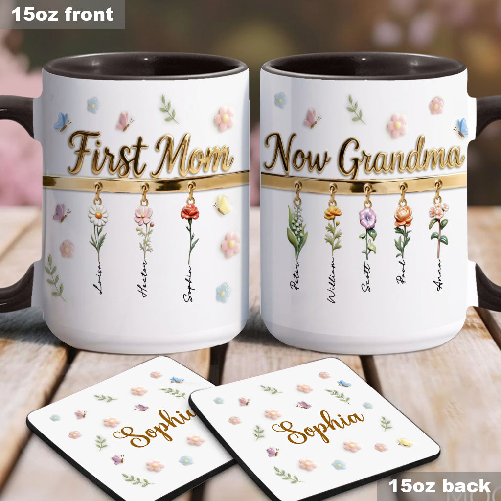 First Mom Now Grandma - Personalized Grandma Accent Mug & Coaster