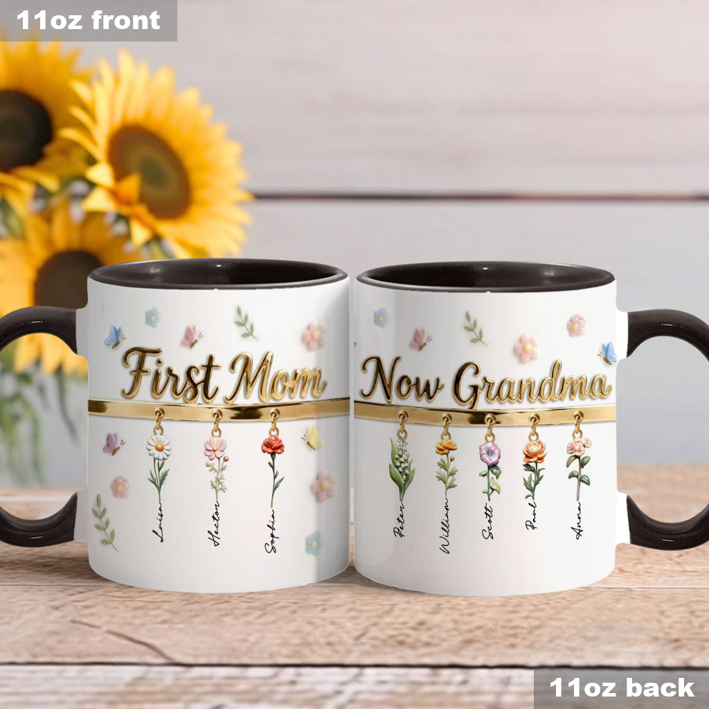 First Mom Now Grandma - Personalized Grandma Accent Mug & Coaster