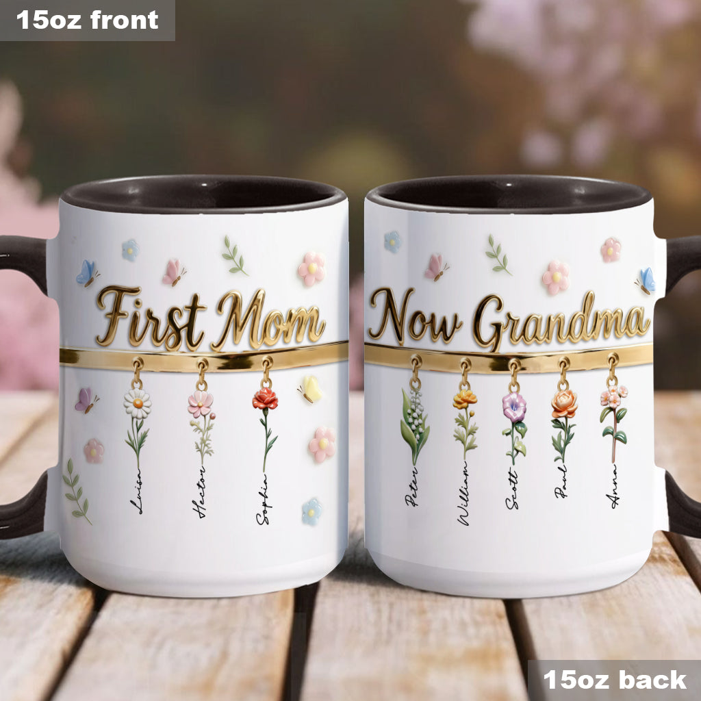 First Mom Now Grandma - Personalized Grandma Accent Mug & Coaster
