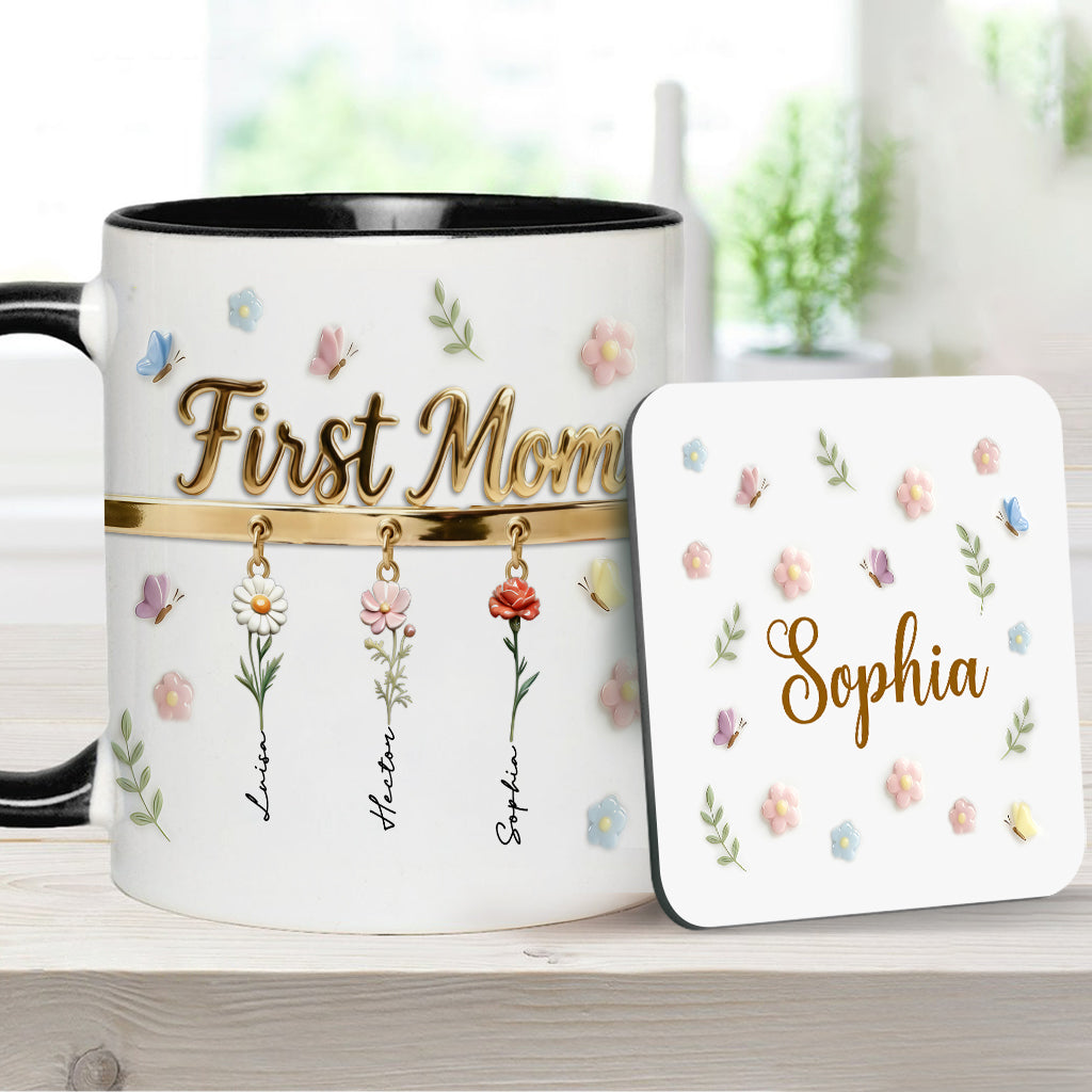 First Mom Now Grandma - Personalized Grandma Accent Mug & Coaster