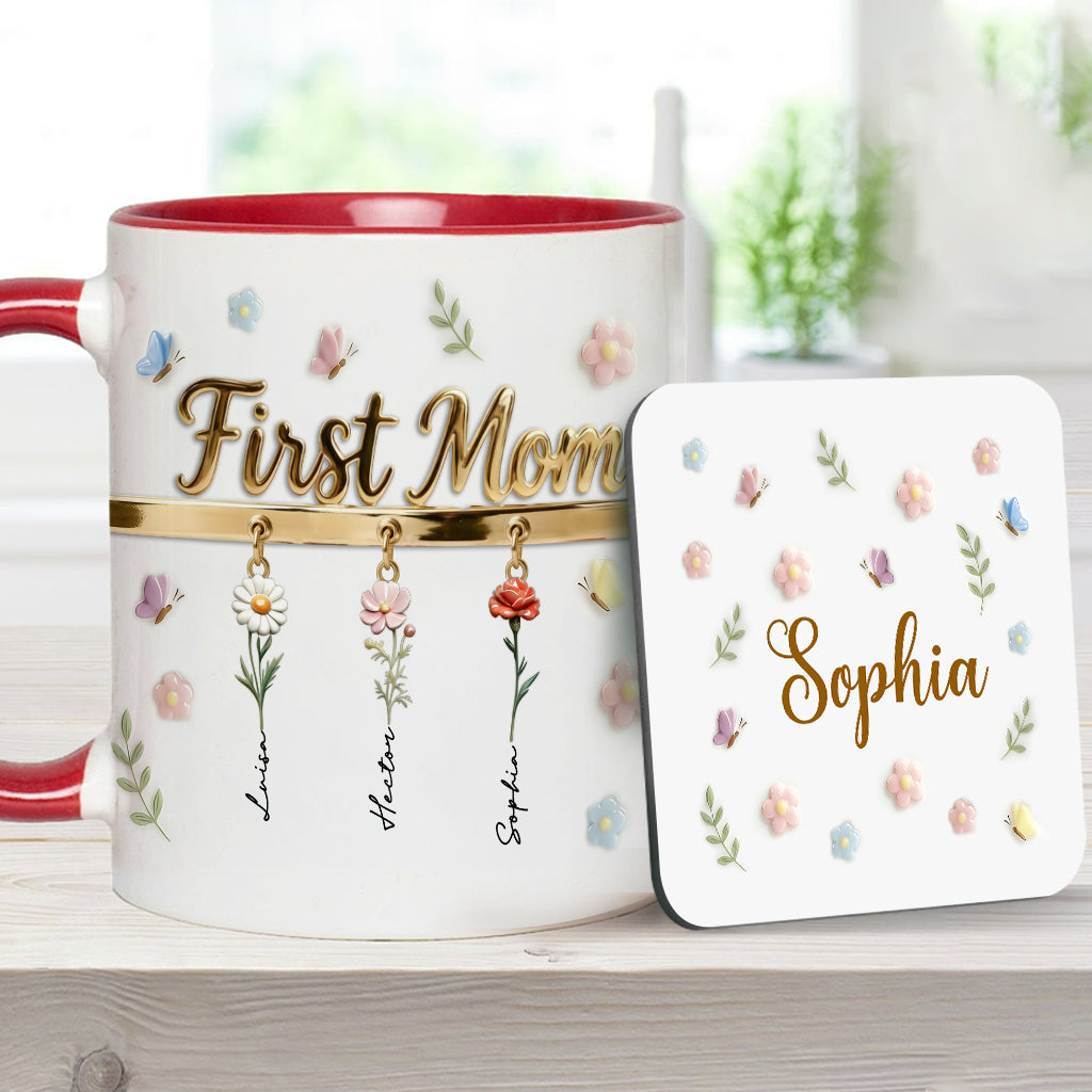 First Mom Now Grandma - Personalized Grandma Accent Mug & Coaster