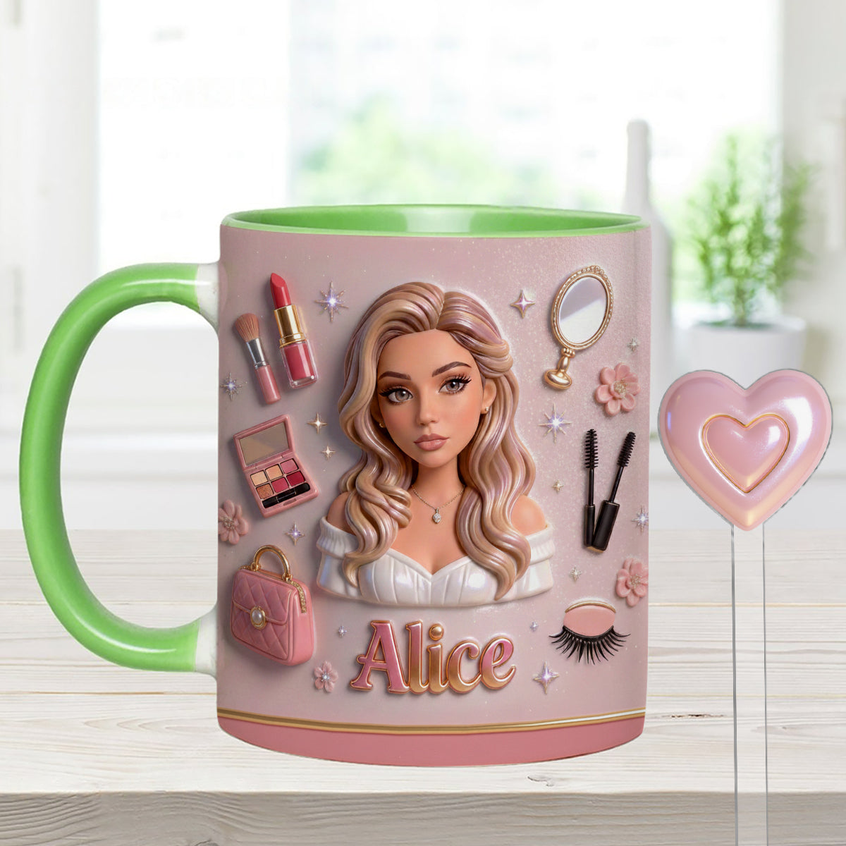 J'adore le maquillage, maquilleuse - Mug personnalisé avec agitateurs en acrylique