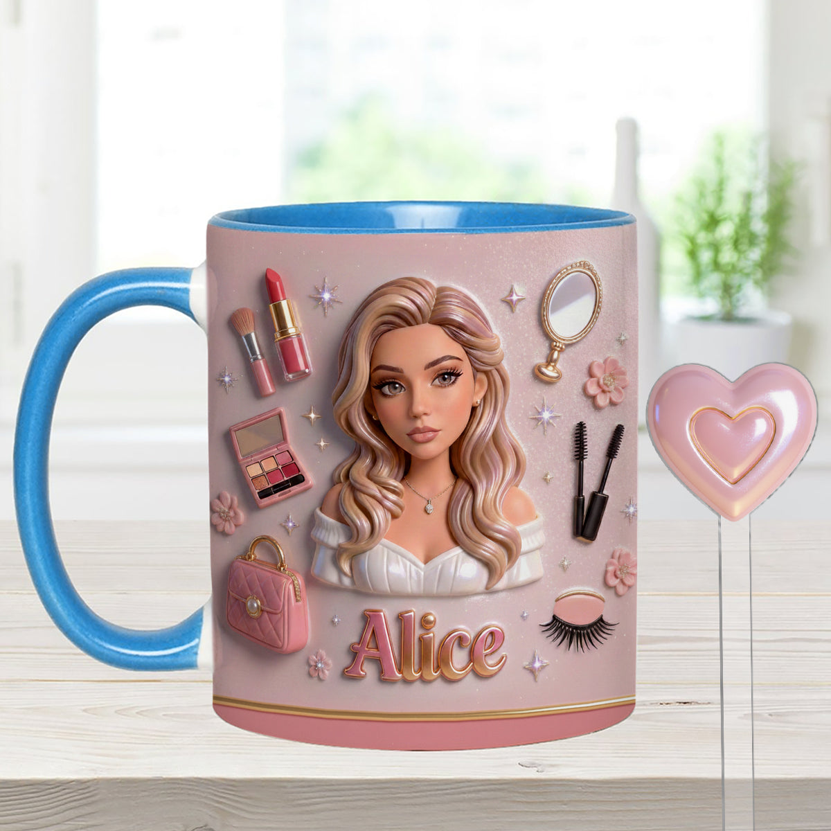 J'adore le maquillage, maquilleuse - Mug personnalisé avec agitateurs en acrylique