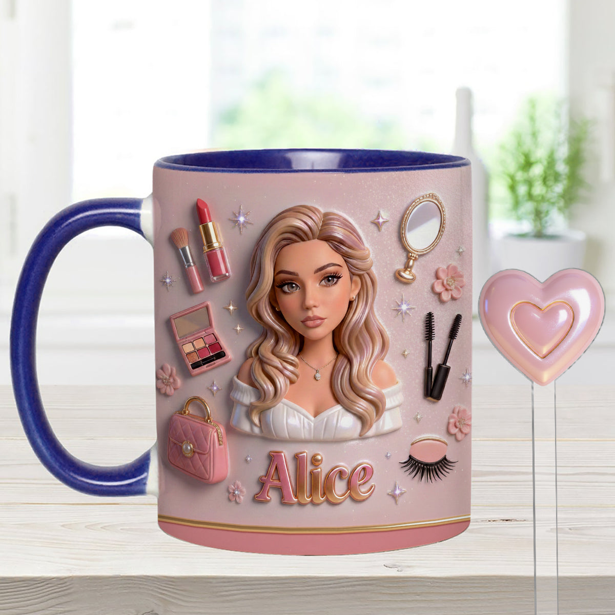 J'adore le maquillage, maquilleuse - Mug personnalisé avec agitateurs en acrylique