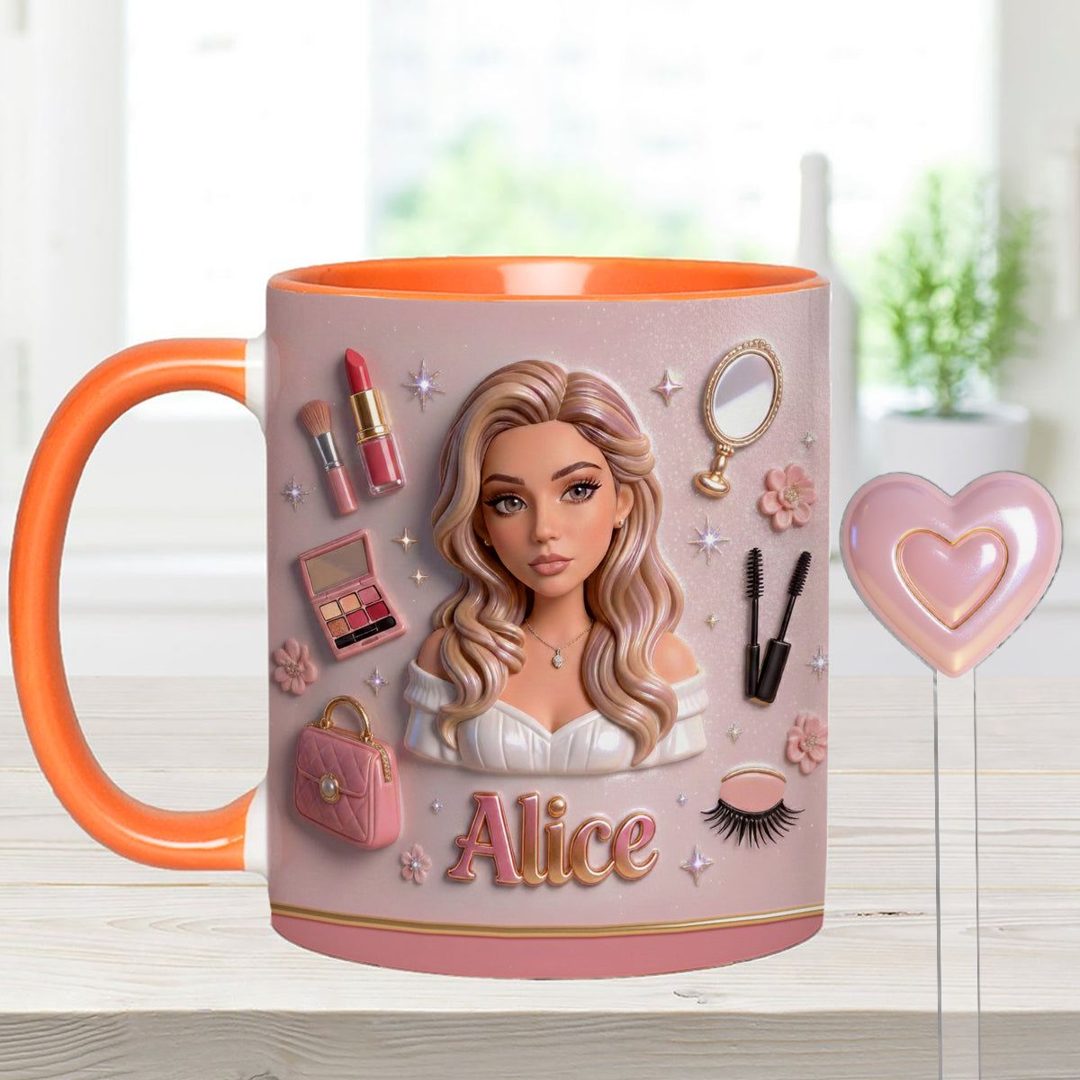 J'adore le maquillage, maquilleuse - Mug personnalisé avec agitateurs en acrylique