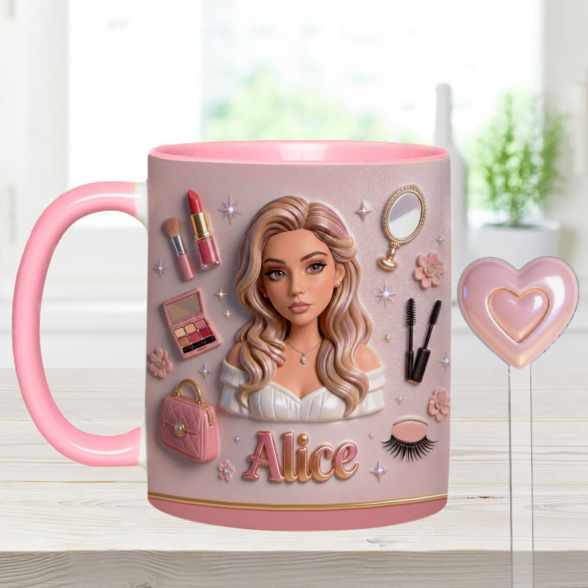 J'adore le maquillage, maquilleuse - Mug personnalisé avec agitateurs en acrylique