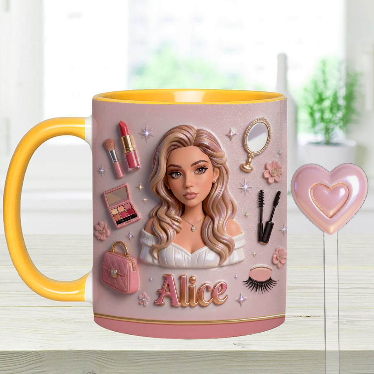 J'adore le maquillage, maquilleuse - Mug personnalisé avec agitateurs en acrylique