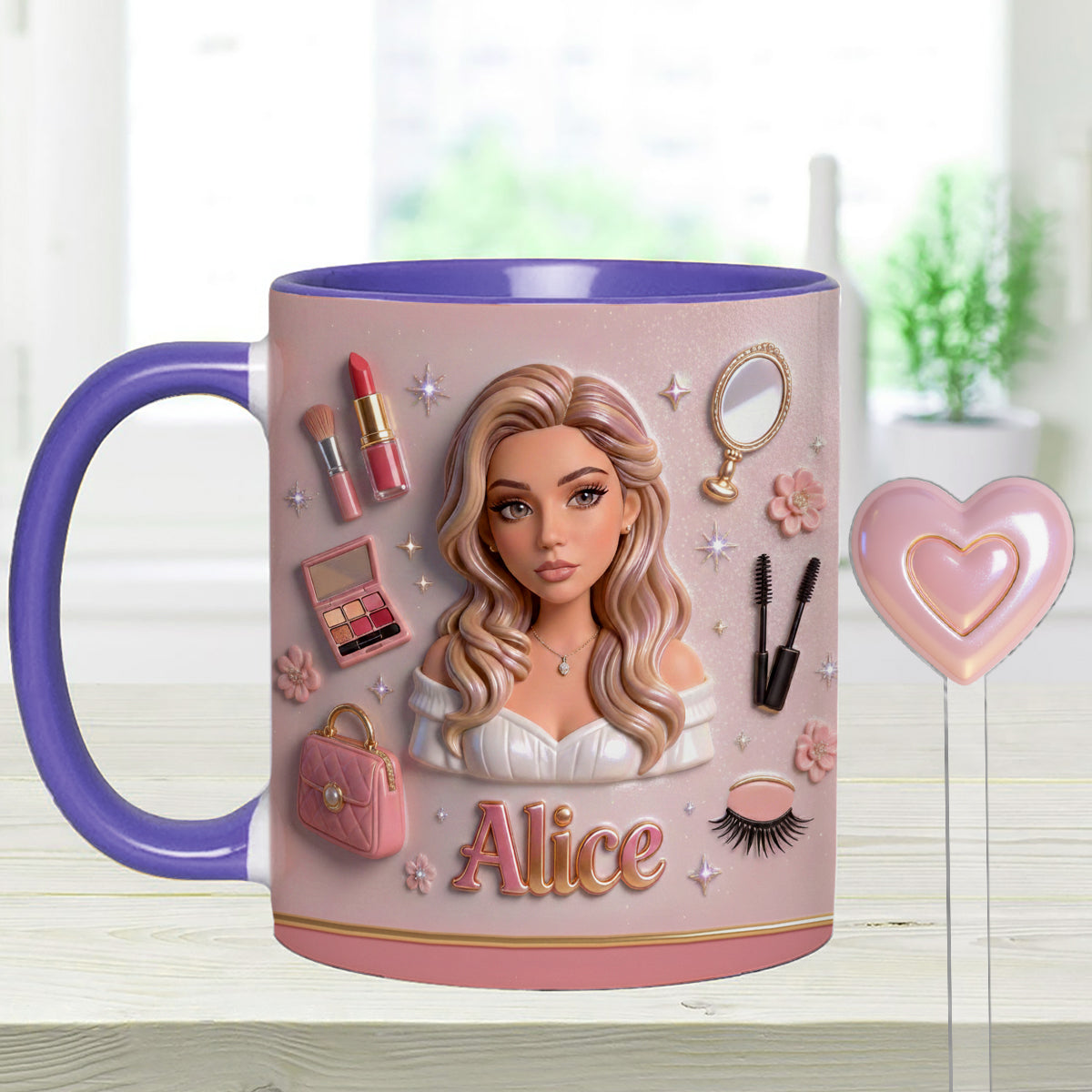 J'adore le maquillage, maquilleuse - Mug personnalisé avec agitateurs en acrylique