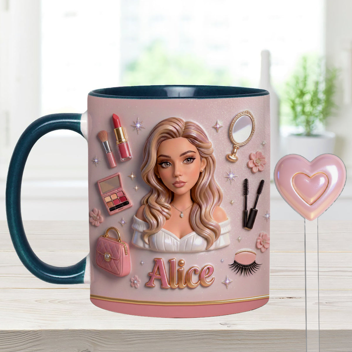 J'adore le maquillage, maquilleuse - Mug personnalisé avec agitateurs en acrylique