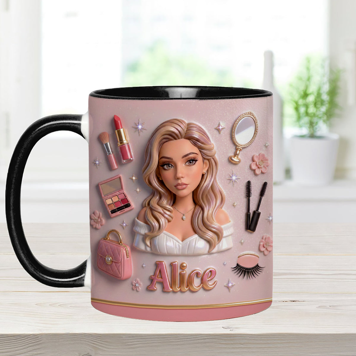J'adore le maquillage, maquilleuse - Mug personnalisé avec agitateurs en acrylique