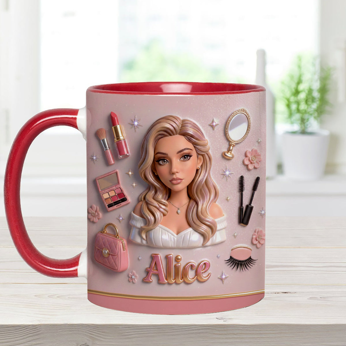 J'adore le maquillage, maquilleuse - Mug personnalisé avec agitateurs en acrylique