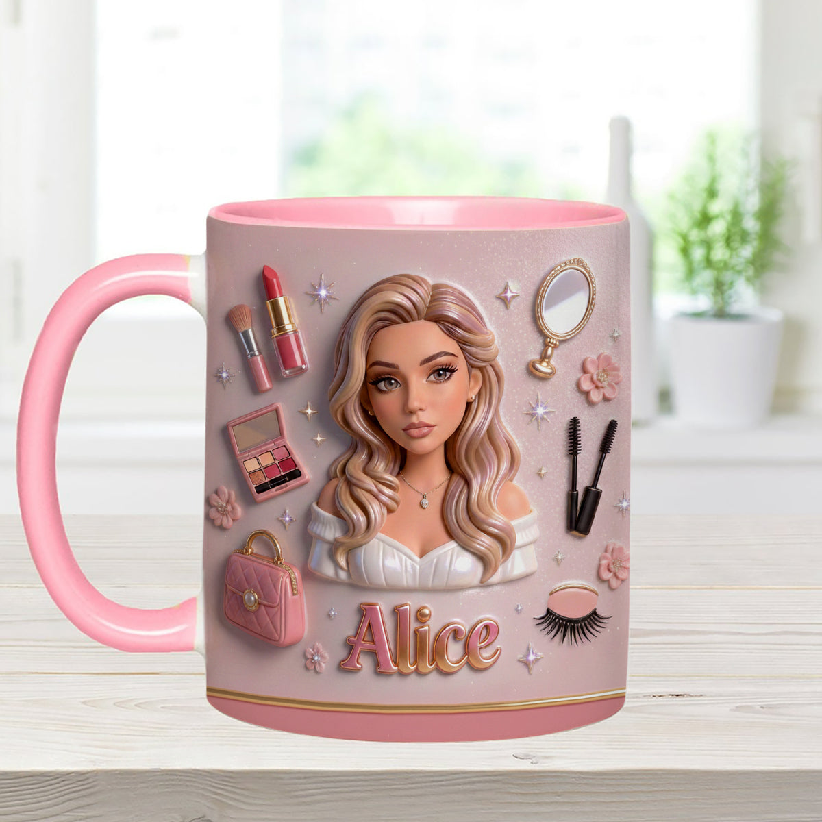 J'adore le maquillage, maquilleuse - Mug personnalisé avec agitateurs en acrylique
