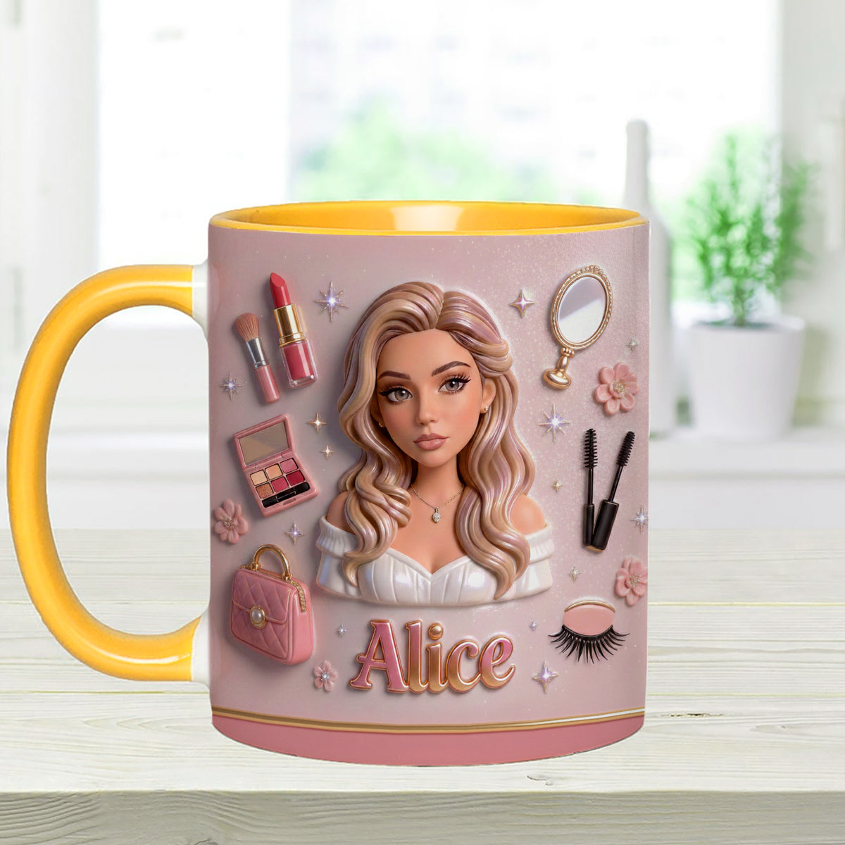 J'adore le maquillage, maquilleuse - Mug personnalisé avec agitateurs en acrylique
