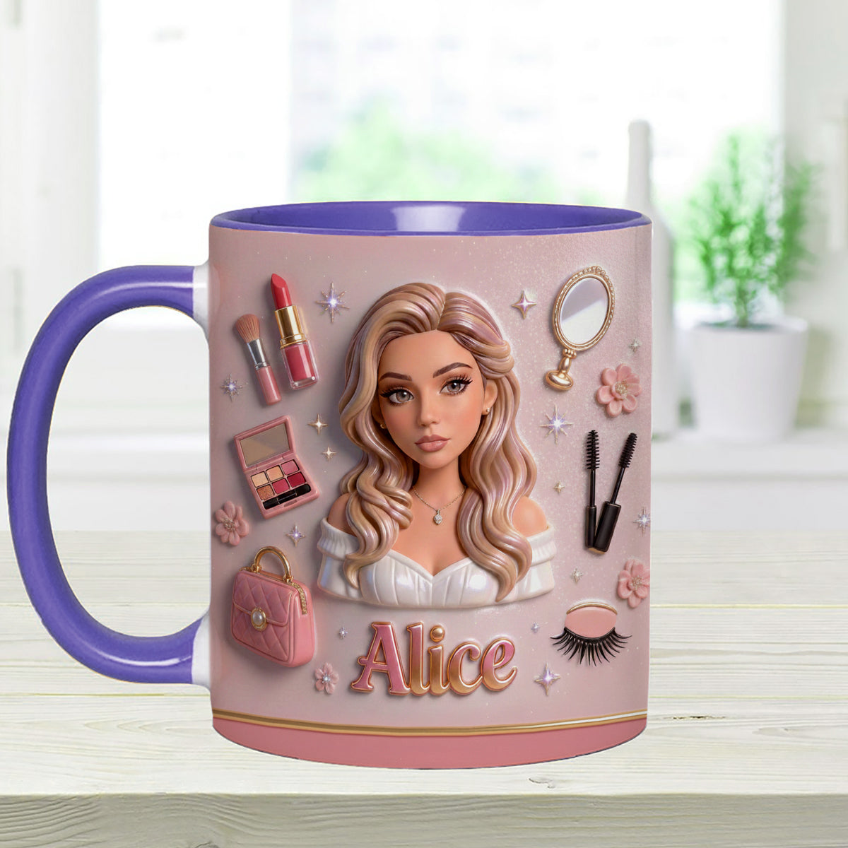J'adore le maquillage, maquilleuse - Mug personnalisé avec agitateurs en acrylique