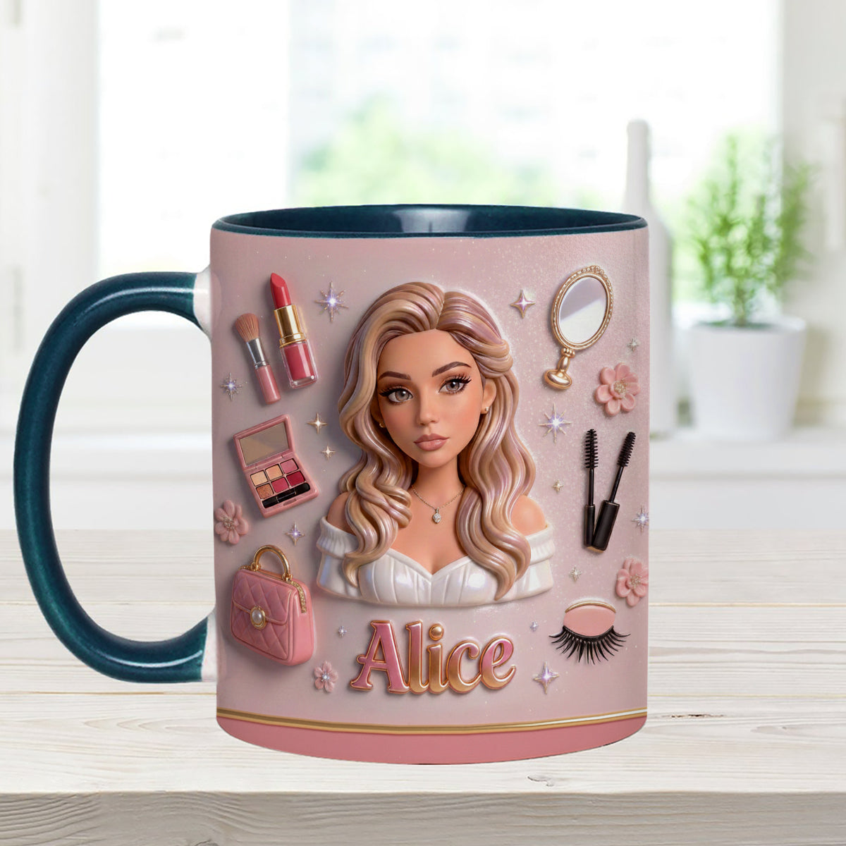 J'adore le maquillage, maquilleuse - Mug personnalisé avec agitateurs en acrylique