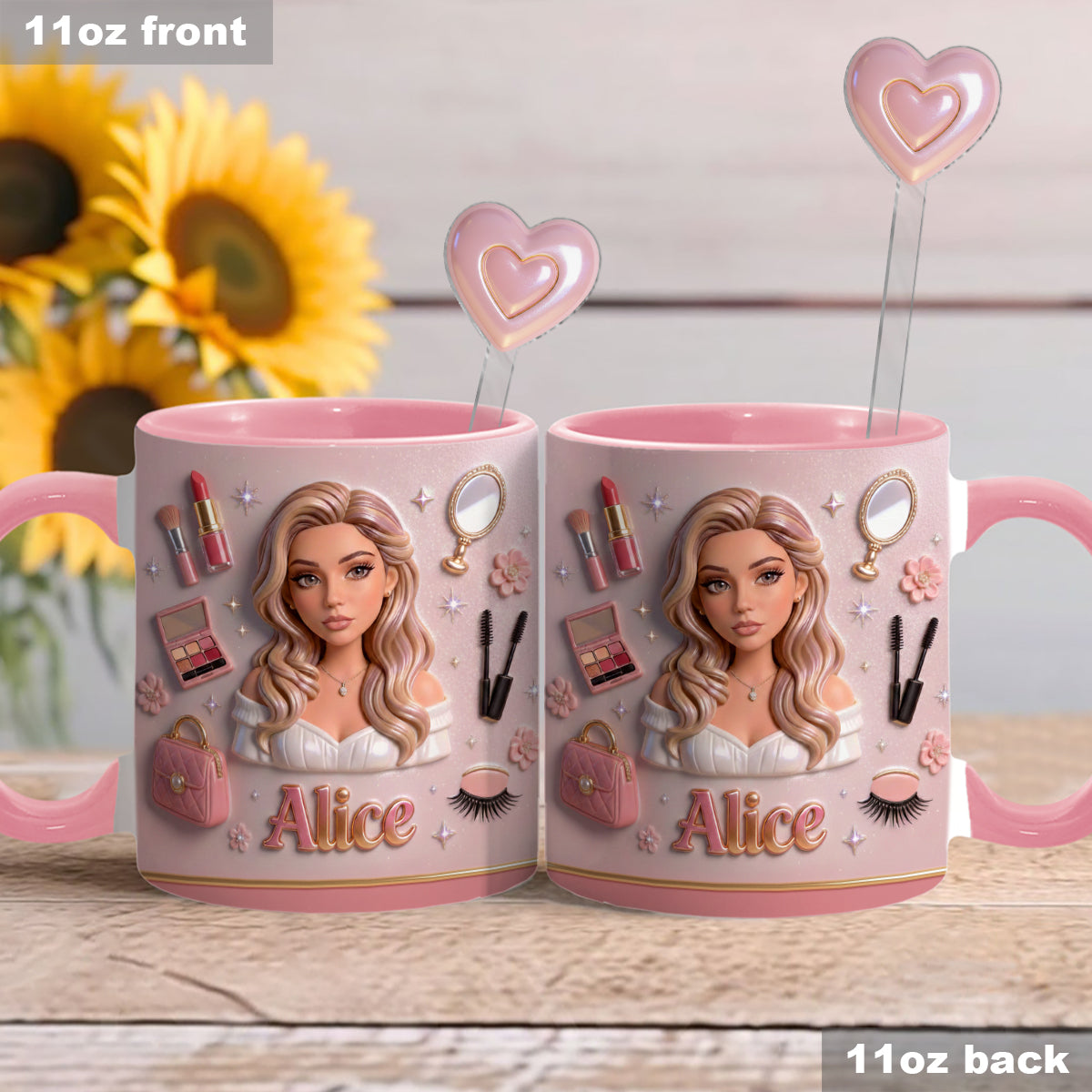 J'adore le maquillage, maquilleuse - Mug personnalisé avec agitateurs en acrylique