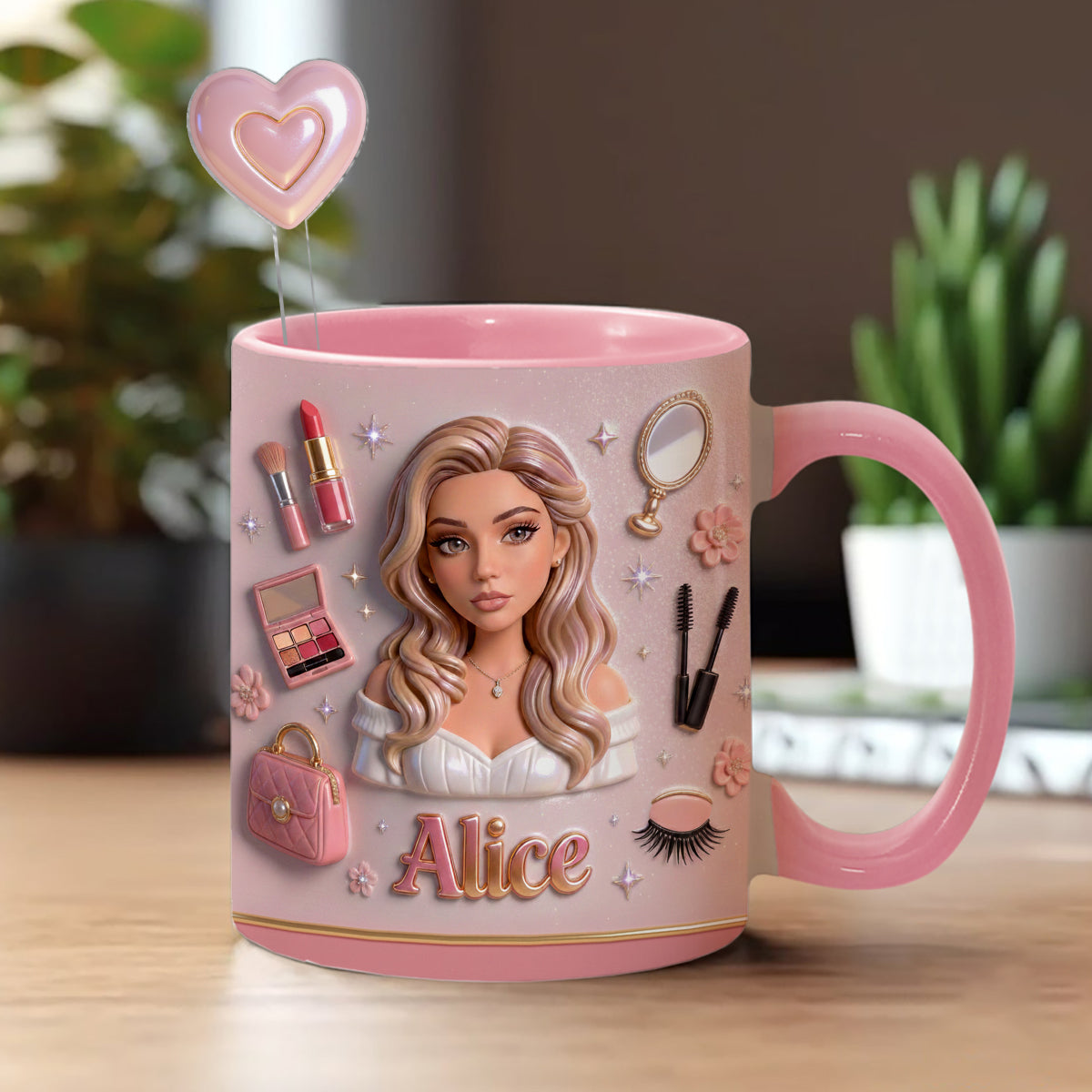 J'adore le maquillage, maquilleuse - Mug personnalisé avec agitateurs en acrylique