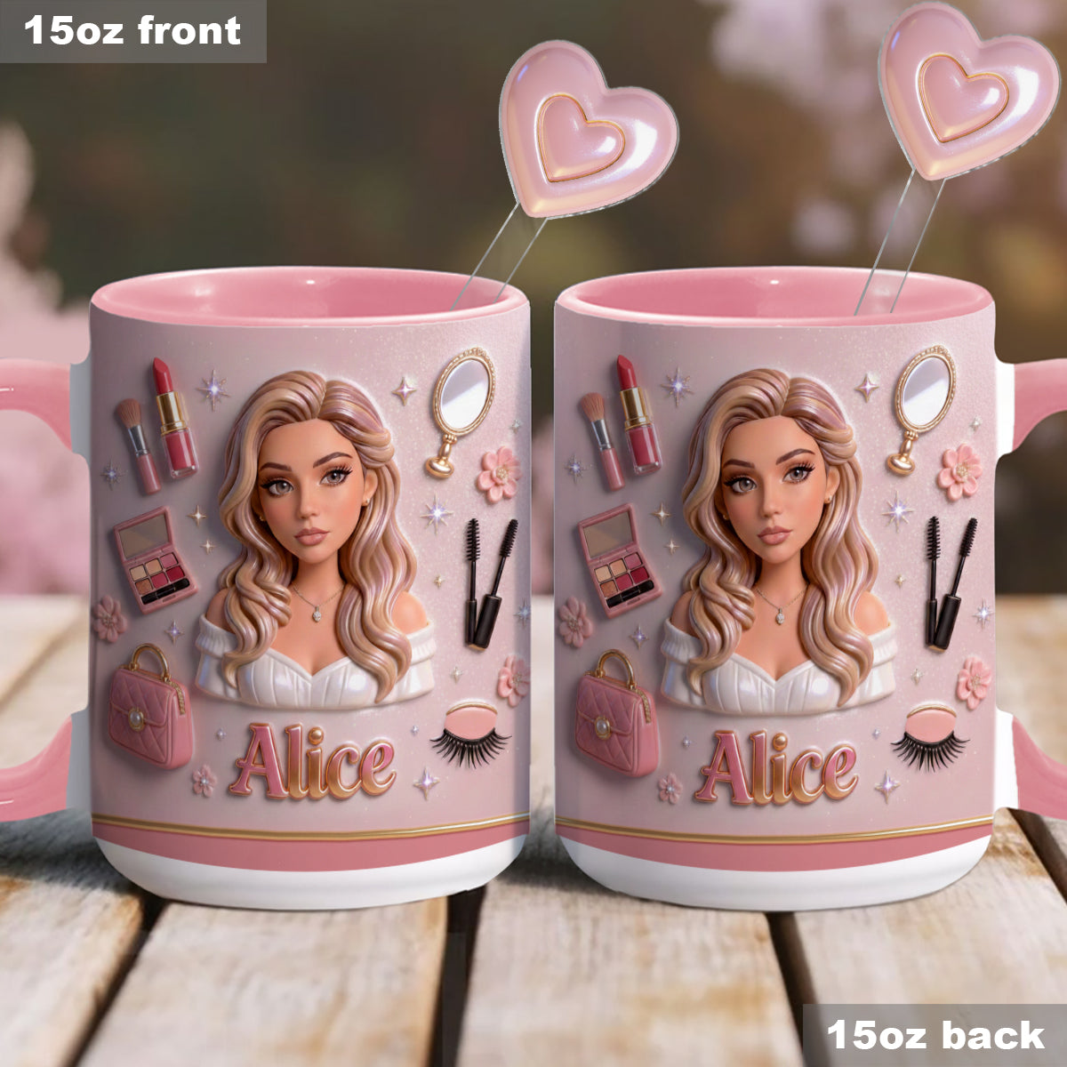 J'adore le maquillage, maquilleuse - Mug personnalisé avec agitateurs en acrylique