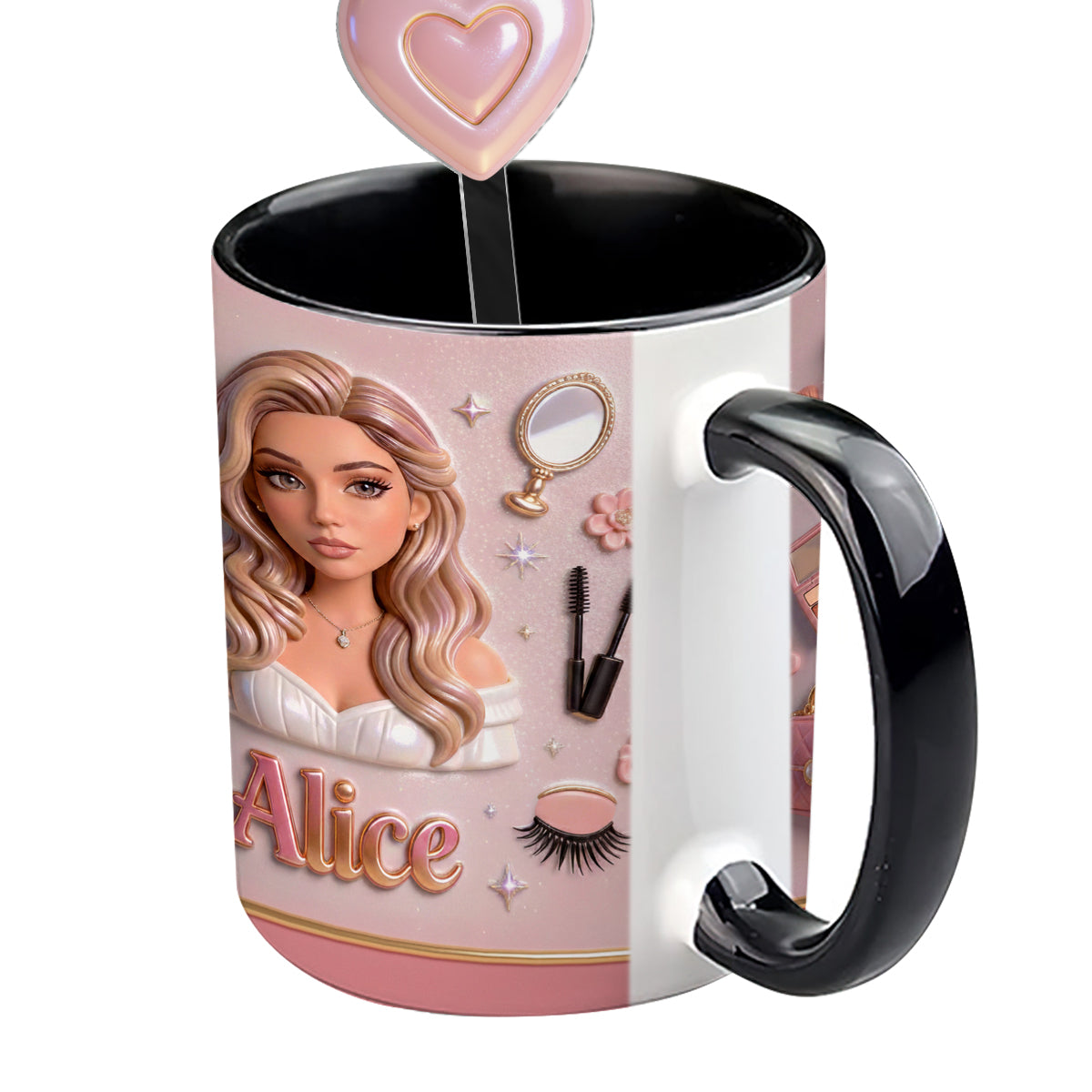 J'adore le maquillage, maquilleuse - Mug personnalisé avec agitateurs en acrylique