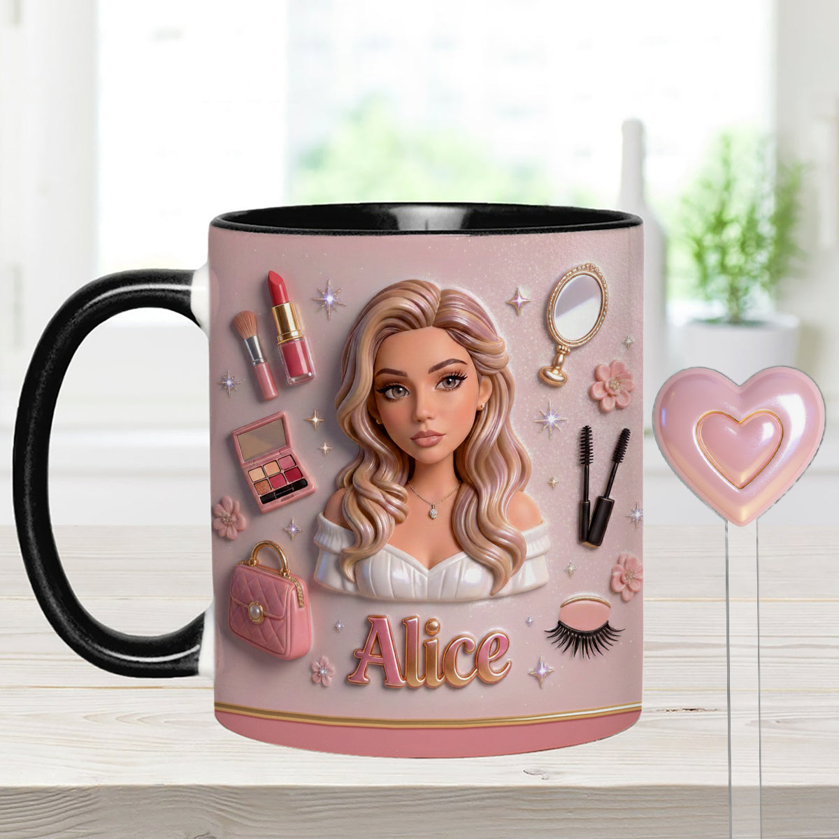 J'adore le maquillage, maquilleuse - Mug personnalisé avec agitateurs en acrylique