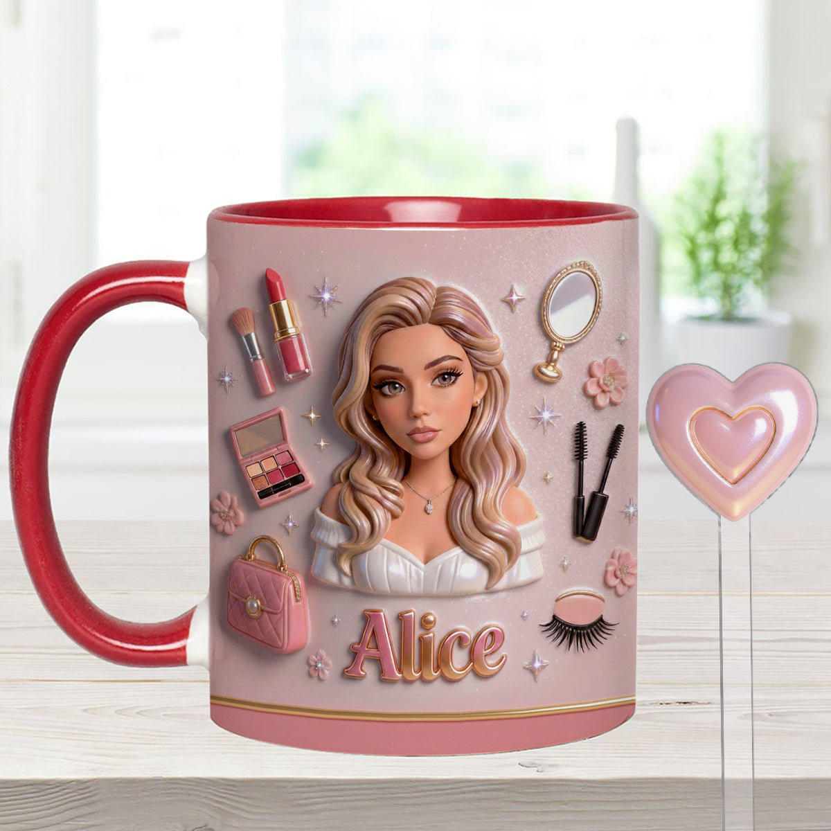 J'adore le maquillage, maquilleuse - Mug personnalisé avec agitateurs en acrylique