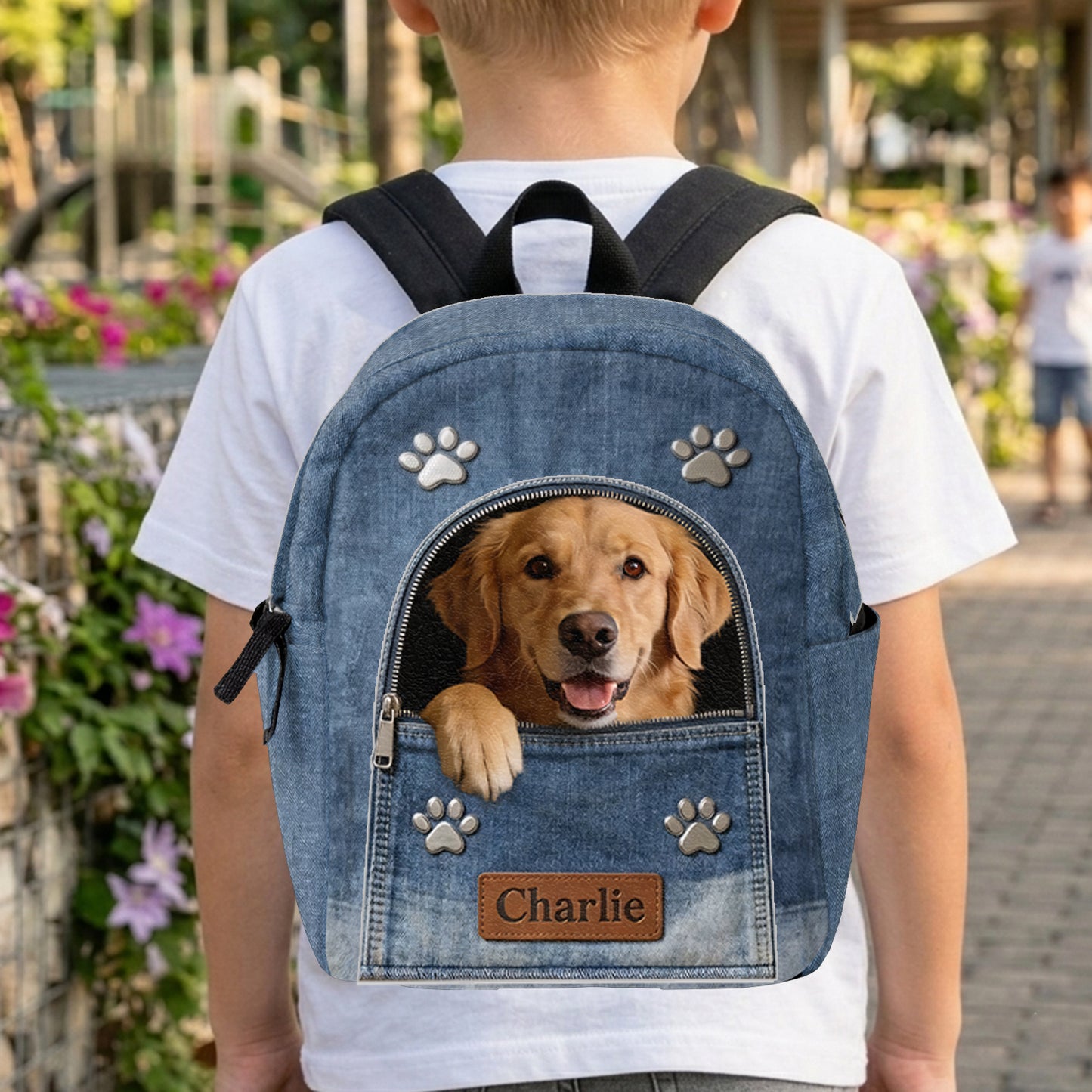 Personalisierter Denim-Hunderrucksack - Verstellbarer Lederpatch-Rucksack