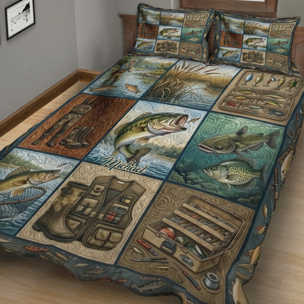 Perfect Gift For Fishing Lovers - Personalized Fishing Quilt Set