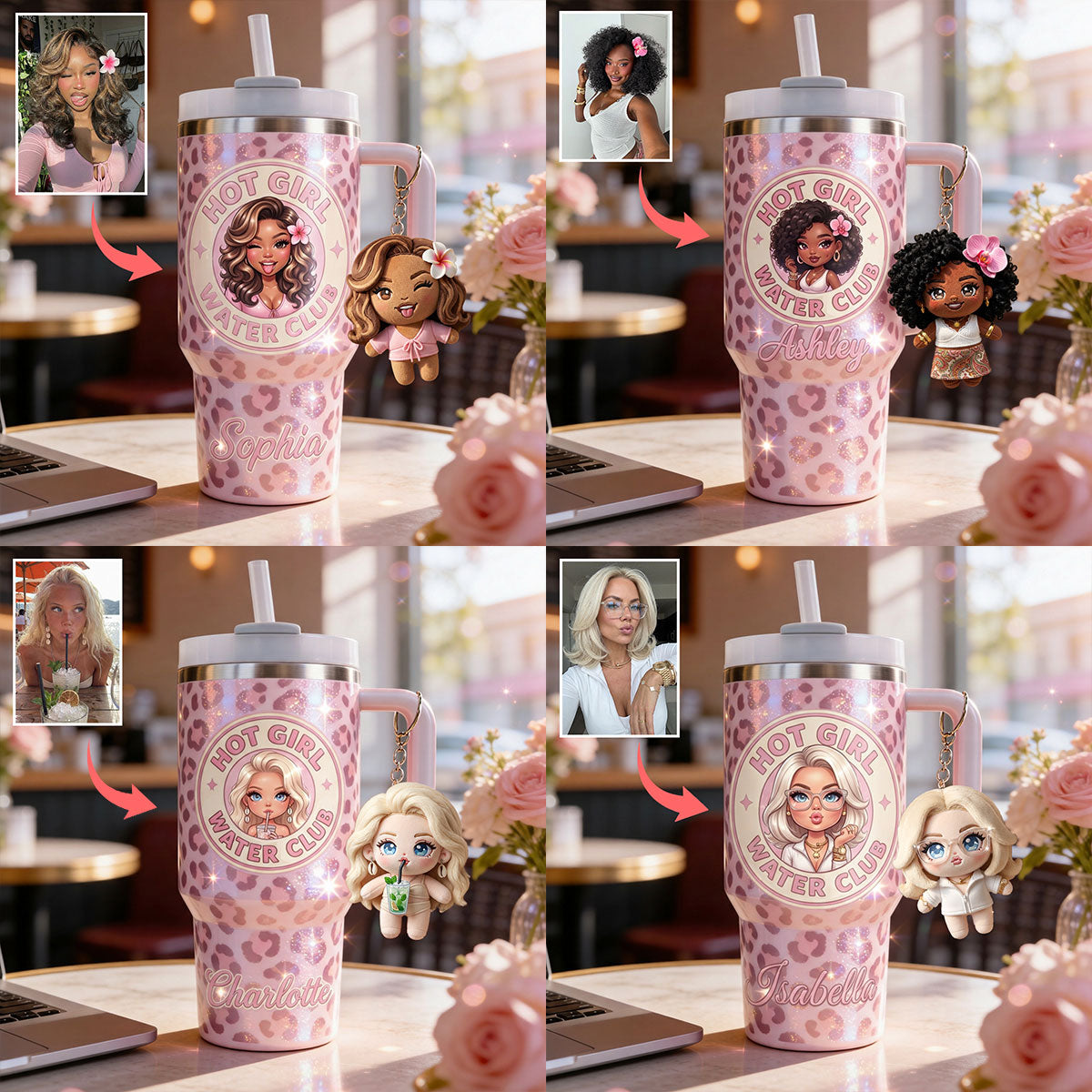 Hot Girl Water's Club, Geschenk für Frauen - Personalisierter Selbstliebe Becher mit Plüschanhänger